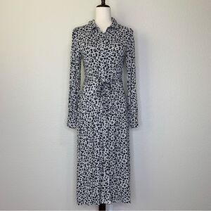 Loft Animal Print Gray Long Sleeves Jersey Midi Dress